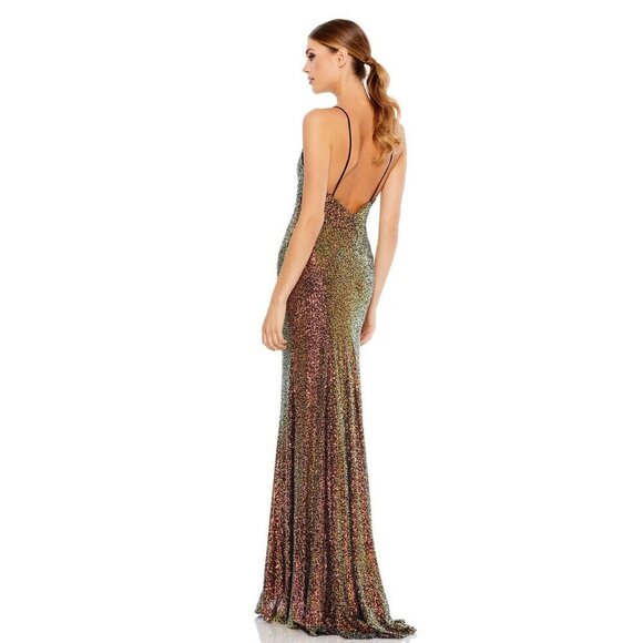 Mac Duggal Multi-Colored Sequined Square Neck Gown Copper 2 #8462 - Picture 4 of 8